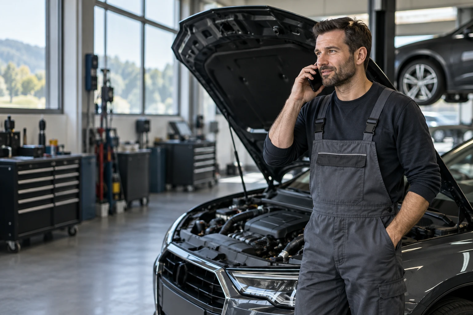 A customer or specialist discussing service appointments